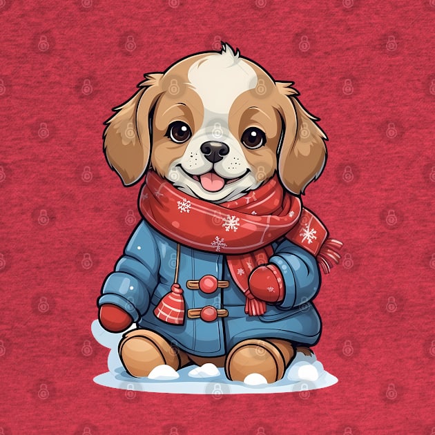 Cute Puppy in Winter Clothes Illustration by Leon Star Shop